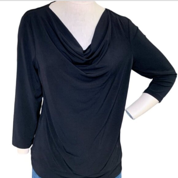 Chico's Easywear Draped Cowl Neck Top Sz 2 (L/12) Black #33J - Picture 1 of 5